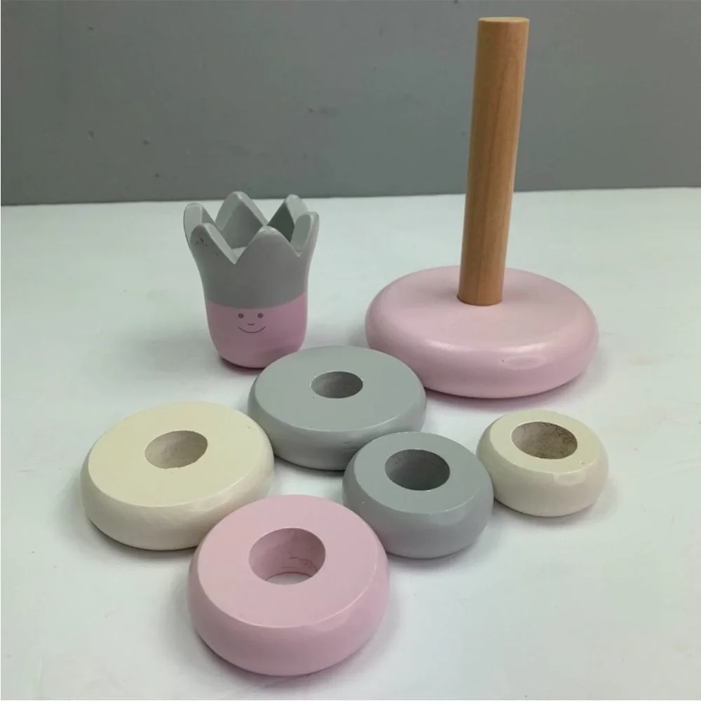 Pottery Barn Kids Wood Stacker Wooden Stacking Rings Baby Toy Pink